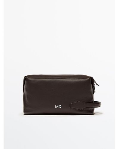 MASSIMO DUTTI Nappa Leather Toiletry Bag With Zip - Brown
