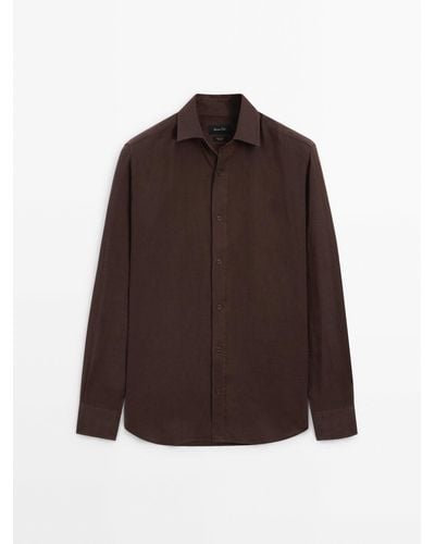 MASSIMO DUTTI 100% Linen Regular Fit Shirt - Brown