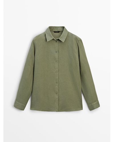 MASSIMO DUTTI 100% Linen Shirt - Green