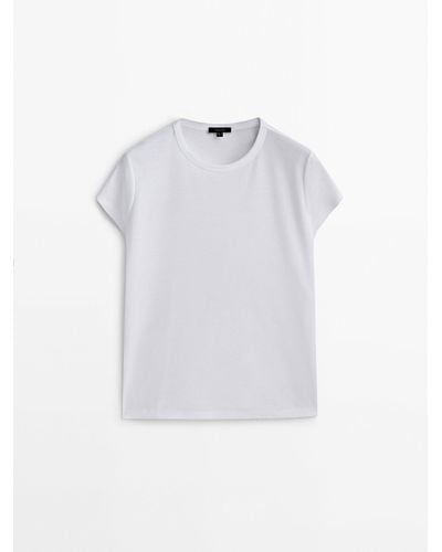 MASSIMO DUTTI Short Sleeve Mercerised Cotton T-Shirt - White