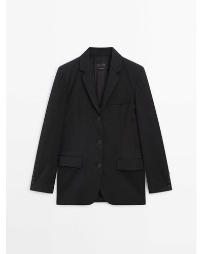 MASSIMO DUTTI Wool Blend Suit Blazer - Black