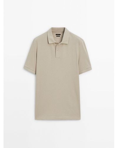 MASSIMO DUTTI Microtextured Cotton Piqué Polo Shirt - White