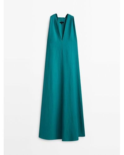 MASSIMO DUTTI Midi Dress With Criss-cross Detail At The Back - Blue