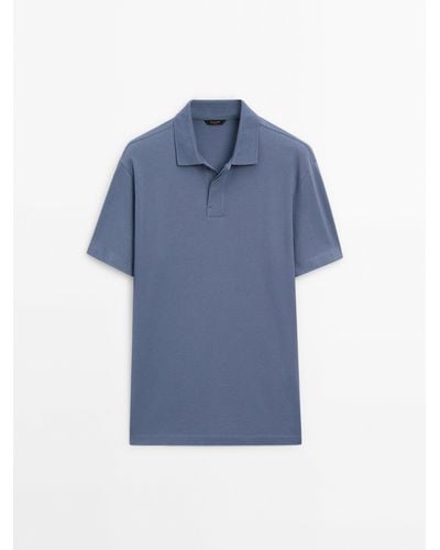 MASSIMO DUTTI Short Sleeve Comfort Polo Shirt - Blue