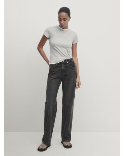 MASSIMO DUTTI Wide-Leg-Mid-Rise-Jeans - Schwarz - 42 - Weiß
