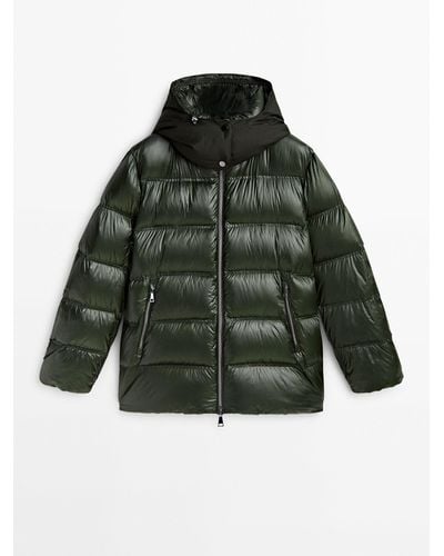 MASSIMO DUTTI Jacket With Down And Feather Padding And Contrast Hood - Green