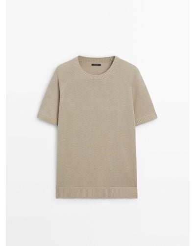MASSIMO DUTTI Short Sleeve Knit Sweater With Cotton - Natural