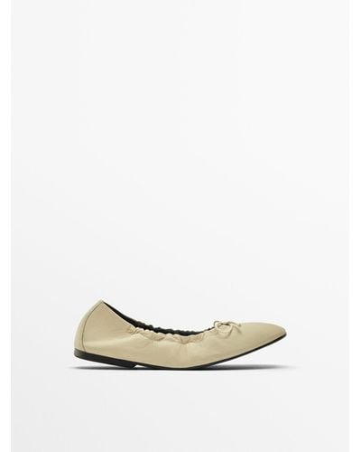 MASSIMO DUTTI Ballet Flats With Gathered Detail - White