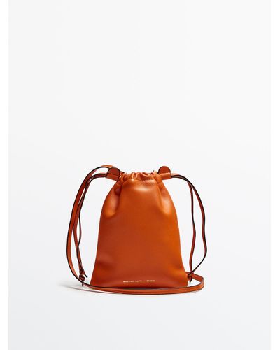 MASSIMO DUTTI Leather Pouch Bag - Studio - Orange