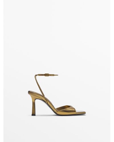 MASSIMO DUTTI High-heel Leather Sandals With Square Toe - Metallic