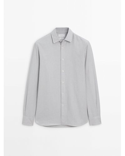 MASSIMO DUTTI Slim Fit Micro Striped Oxford Shirt - Gray