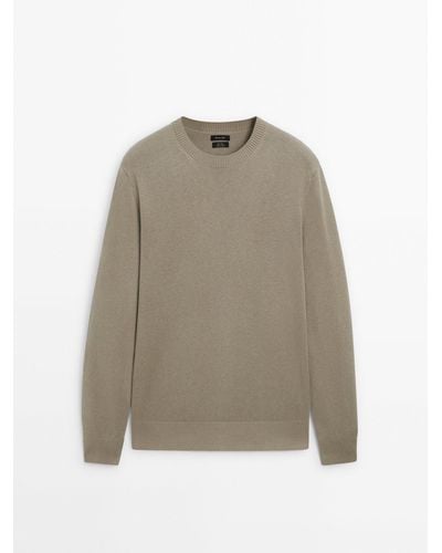 MASSIMO DUTTI Wool Blend Knit Sweater With Crew Neck - Natural