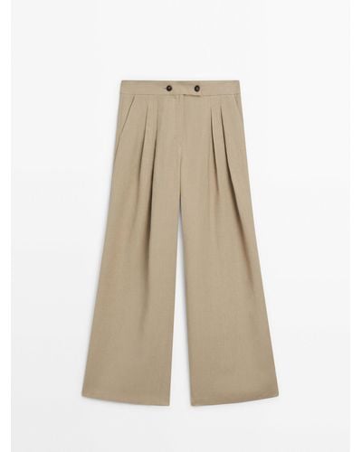 MASSIMO DUTTI Wide-Leg Pants With Dart Details - Natural