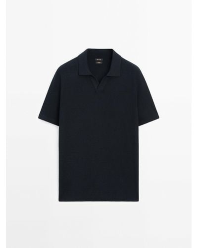 MASSIMO DUTTI Short Sleeve Knit Polo Shirt - Blue
