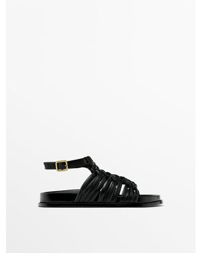 MASSIMO DUTTI Flat Sandal With Knots - Black