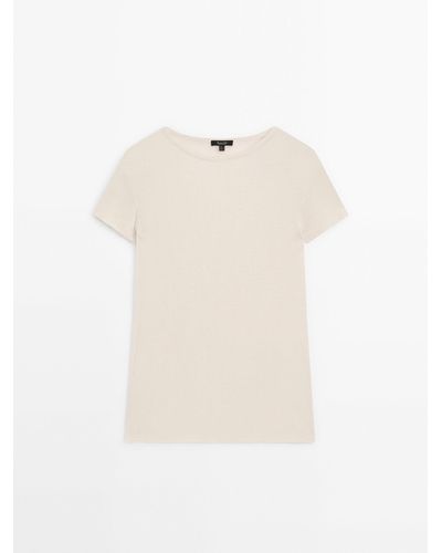 MASSIMO DUTTI Short Sleeve T-Shirt With Ribbed Detail - White