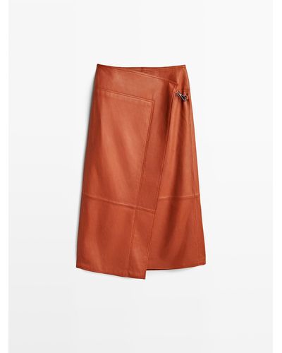 MASSIMO DUTTI Nappa Leather Skirt - Orange