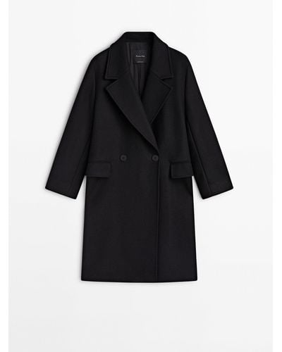 MASSIMO DUTTI Wool Blend Comfort Coat - Black
