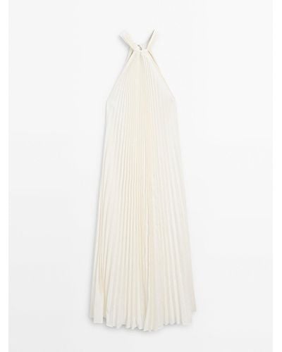 MASSIMO DUTTI Pleated Halterneck Dress - White