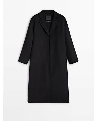 MASSIMO DUTTI Long Wool Blend Coat With Strap - Black