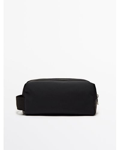 MASSIMO DUTTI Toiletry Bag With Leather Trims - Black