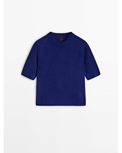MASSIMO DUTTI Short Sleeve Knit Sweater - Blue