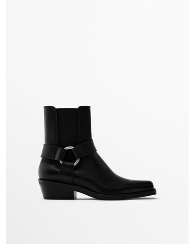 MASSIMO DUTTI Ankle Boots With Side Horsebit - Black