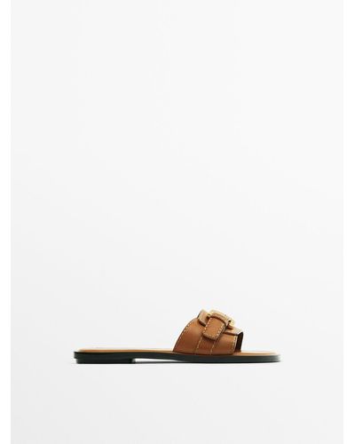 MASSIMO DUTTI Flat Leather Sandals - White
