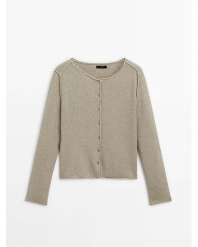 MASSIMO DUTTI Buttoned Knit Cardigan With Plated Finish - Natural
