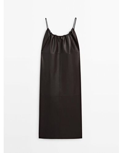 MASSIMO DUTTI Strappy Nappa Leather Dress With Gathered Detail - Black