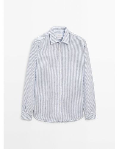 MASSIMO DUTTI Regular-Fit Striped 100% Linen Shirt - White
