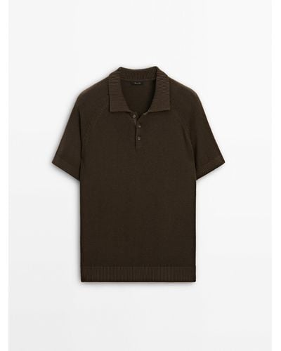 MASSIMO DUTTI Short Sleeve Knit Polo Shirt - Gray