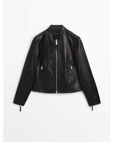 MASSIMO DUTTI Nappa Leather Jacket - Black