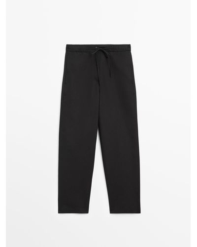 MASSIMO DUTTI Cotton And Linen Blend Pants With Drawstrings - Black