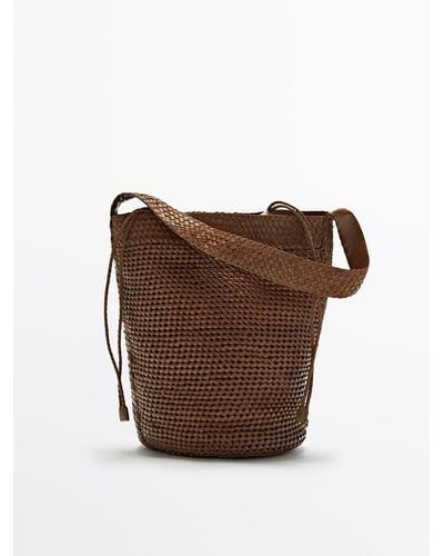 MASSIMO DUTTI Woven Shoulder Bag + Linen Inner Bag (large) - Green