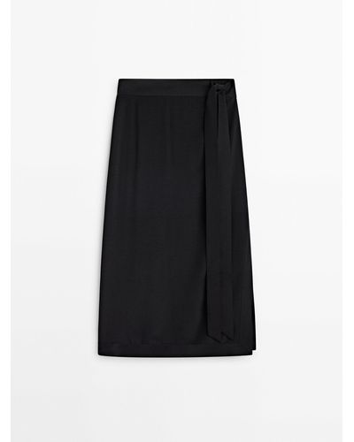 MASSIMO DUTTI Contrast Flowing Midi Skirt - Black