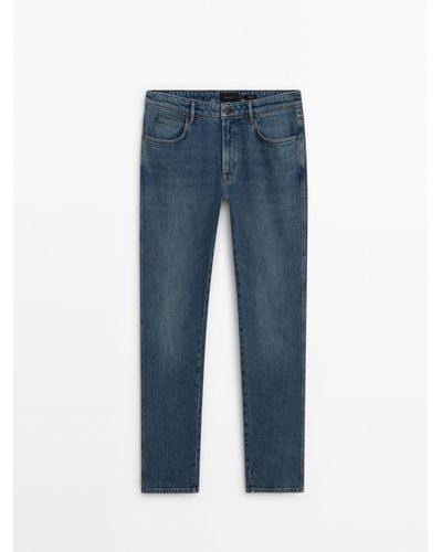 MASSIMO DUTTI Tapered-Fit Dirty Stonewash Jeans - Blue