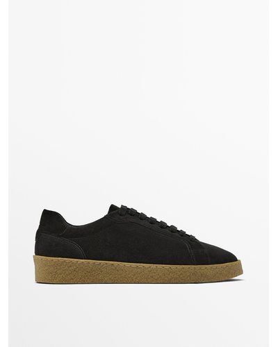MASSIMO DUTTI Split Suede Sneakers With Crepe Soles - Black