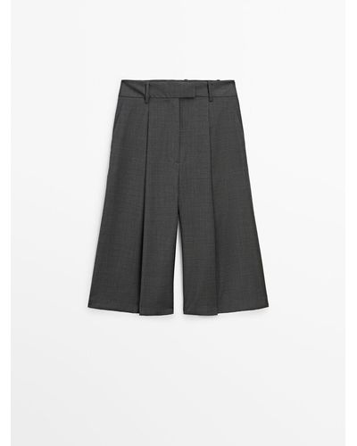MASSIMO DUTTI Cool Wool Darted Bermuda Shorts - Gray
