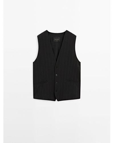 MASSIMO DUTTI Oversize Pinstripe Suit Waistcoat - Black