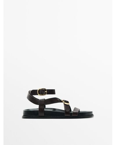MASSIMO DUTTI Flat Strappy Sandals With Buckle - White