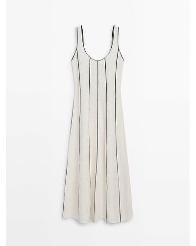 MASSIMO DUTTI Linen Blend Two-Tone Strappy Dress - White