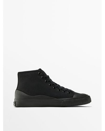 MASSIMO DUTTI Canvas High-Top Sneakers - Black