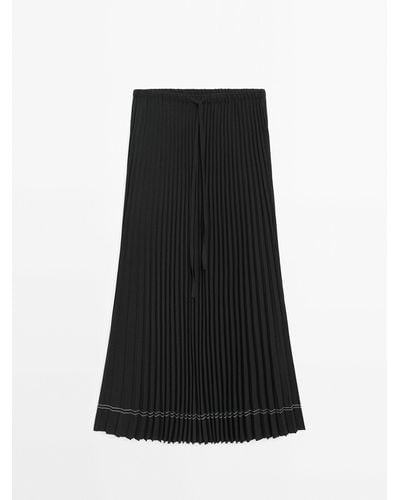 MASSIMO DUTTI Pleated Skirt With Laces - Black