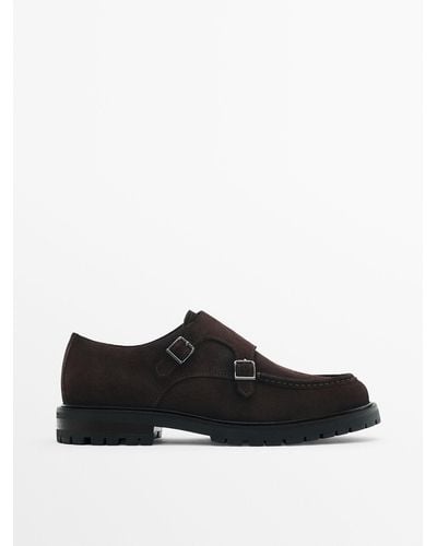 MASSIMO DUTTI Waxed Leather Monk Shoes - Brown