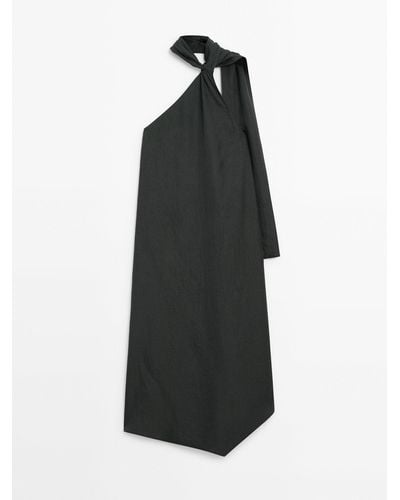 MASSIMO DUTTI Dress With Neck Tie Detail - Black