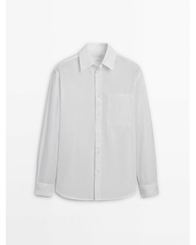 MASSIMO DUTTI Regular Fit Poplin Shirt With Pocket - White
