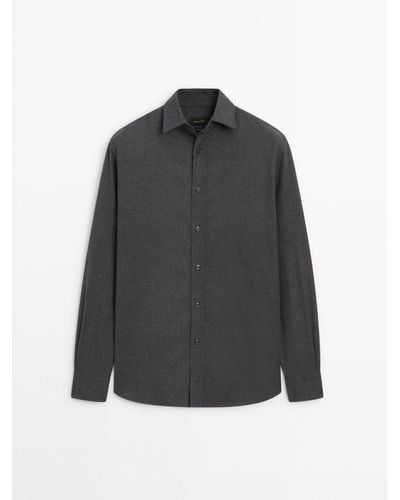 MASSIMO DUTTI Regular-Fit Melange Two-Ply Cotton Shirt - Gray
