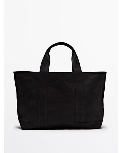MASSIMO DUTTI Dyed Canvas Shopper Bag - Black