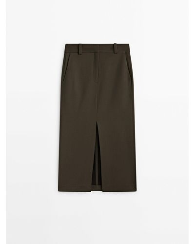 MASSIMO DUTTI Tailored Skirt With Front Slit - Green